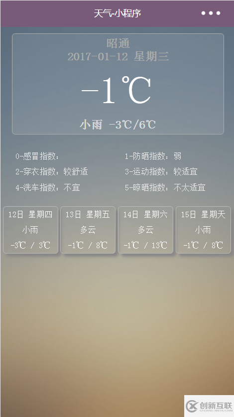 微信小程序 天氣預(yù)報(bào)開發(fā)實(shí)例代碼源碼